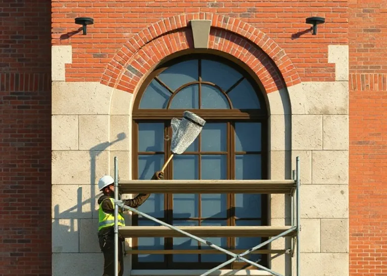 Ravalement de façade en pierre, nettoyage et application d'enduit